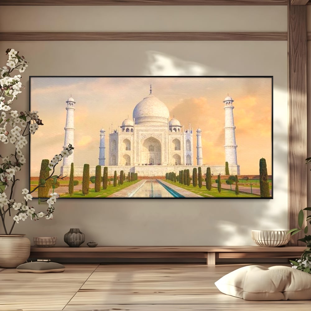 Tablou canvas cu tablou canvas cu taj mahal, in rama de aluminiu negru